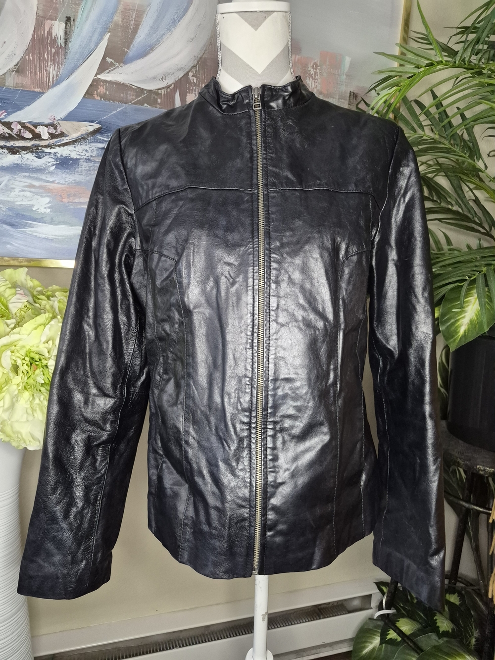 Faded Glory Women's Moto Black Leather Zip-Up Jacket